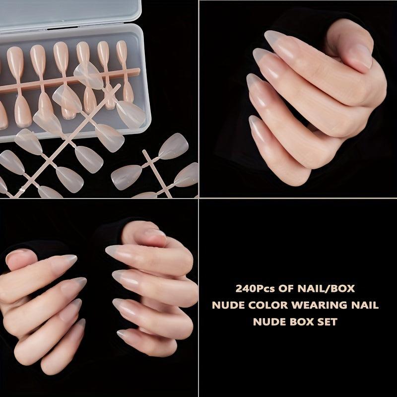 240pcs Soft Gel Nail Tips Nude Pink Acrylic Nail Tips Short Almond Shaped