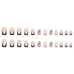 24pcs French Tip Press On Nails with Heart, Short Square False Nails