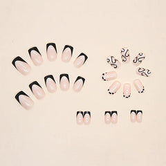 24pcs French Tip Press On Nails with Heart, Short Square False Nails