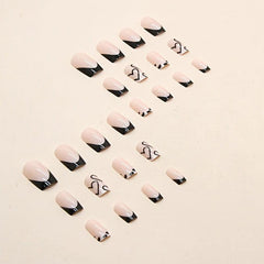 24pcs French Tip Press On Nails with Heart, Short Square False Nails