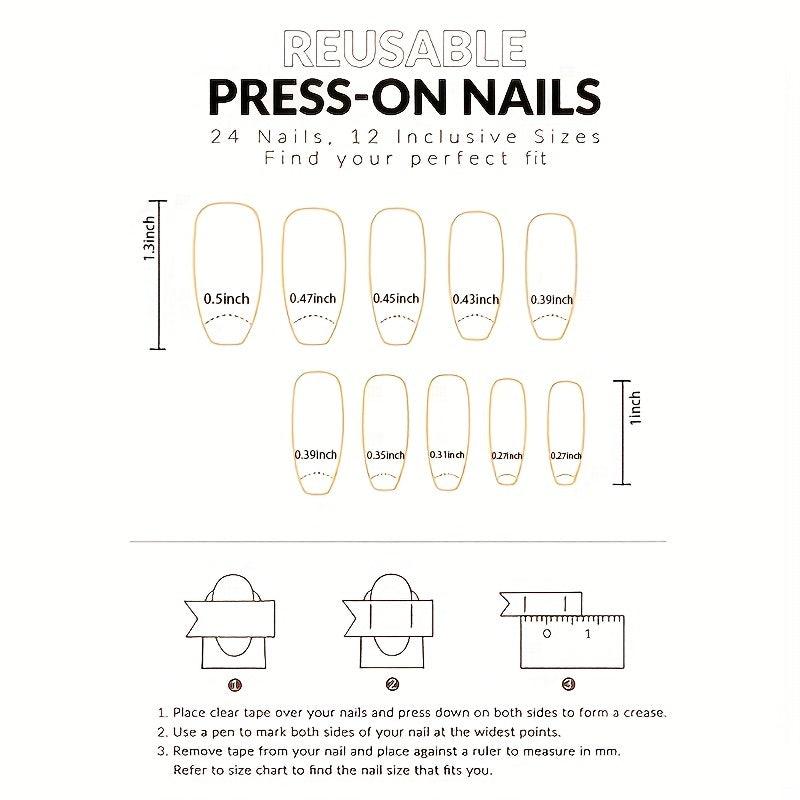 24pcs Glossy French Tip Ballerina Press On Nails, Cloud Long Full Cover Fals