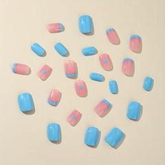 French Tip Press On Nails with Heart Leaves & Glitter Set