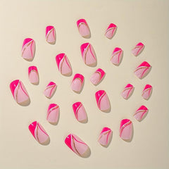 French Tip Press On Nails with Heart Leaves & Glitter Set