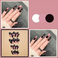 24pcs Gradient Coffin Press On Nails with Star Designs and Rhinestones