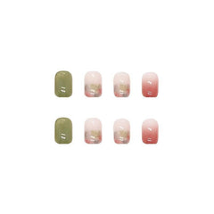 Ombre Green Square Press On Nails with Nail Glue