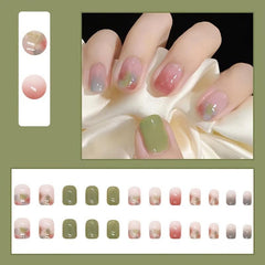 Ombre Green Square Press On Nails with Nail Glue