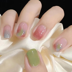 Ombre Green Square Press On Nails with Nail Glue