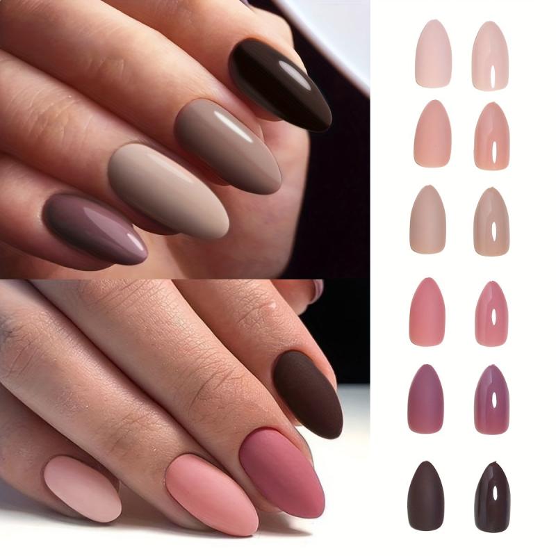 288 Pcs Short Almond Shaped False Nails Autumn Winter Glossy Matte Effects
