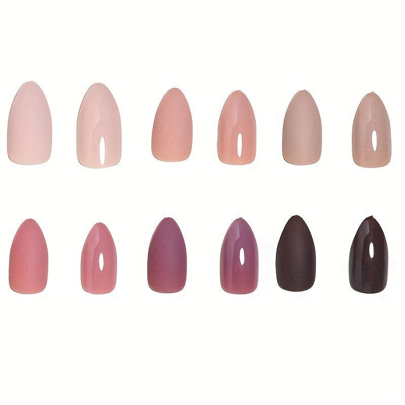 288 Pcs Short Almond Shaped False Nails Autumn Winter Glossy Matte Effects