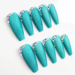 24 Pcs Long Ballet Cat Eye Press On Nails Glitter Full Cover Waterproof