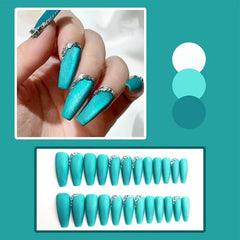 24 Pcs Long Ballet Cat Eye Press On Nails Glitter Full Cover Waterproof