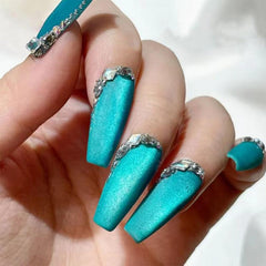 24 Pcs Long Ballet Cat Eye Press On Nails Glitter Full Cover Waterproof