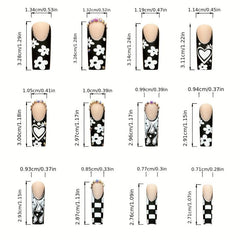 Square Press On Nails Checkerboard Daisy Flame Matte False Nails 24 Pcs