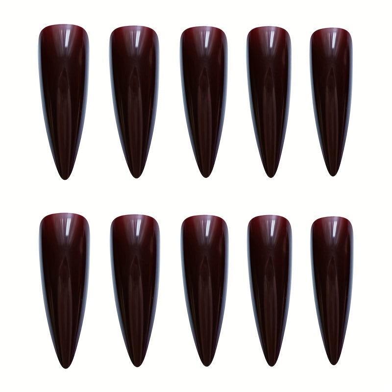24pcs Glossy Coffee Stiletto Press On Nails Long Full Cover Almond False Nails
