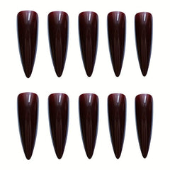 24pcs Glossy Coffee Stiletto Press On Nails Long Full Cover Almond False Nails