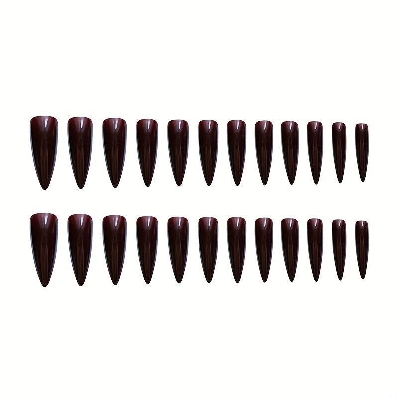 24pcs Glossy Coffee Stiletto Press On Nails Long Full Cover Almond False Nails