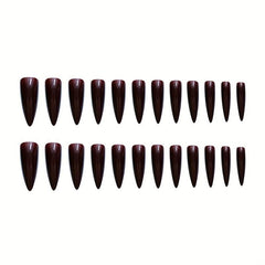 24pcs Glossy Coffee Stiletto Press On Nails Long Full Cover Almond False Nails