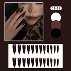 24pcs Glossy Coffee Stiletto Press On Nails Long Full Cover Almond False Nails