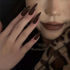 24pcs Glossy Coffee Stiletto Press On Nails Long Full Cover Almond False Nails
