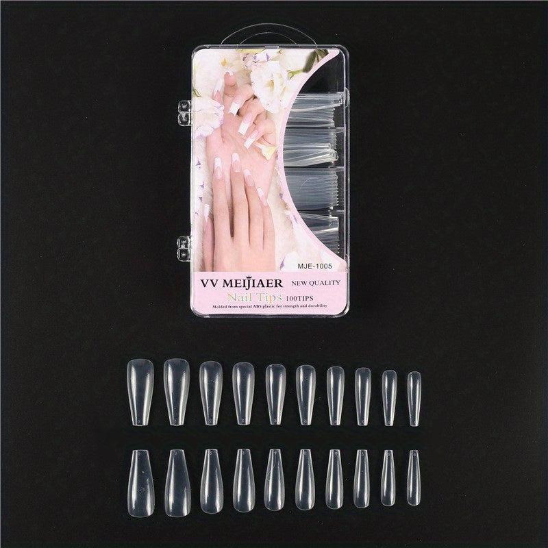 100 pcs Acrylic False Nail Tips with Case for Salon & DIY Nail Art