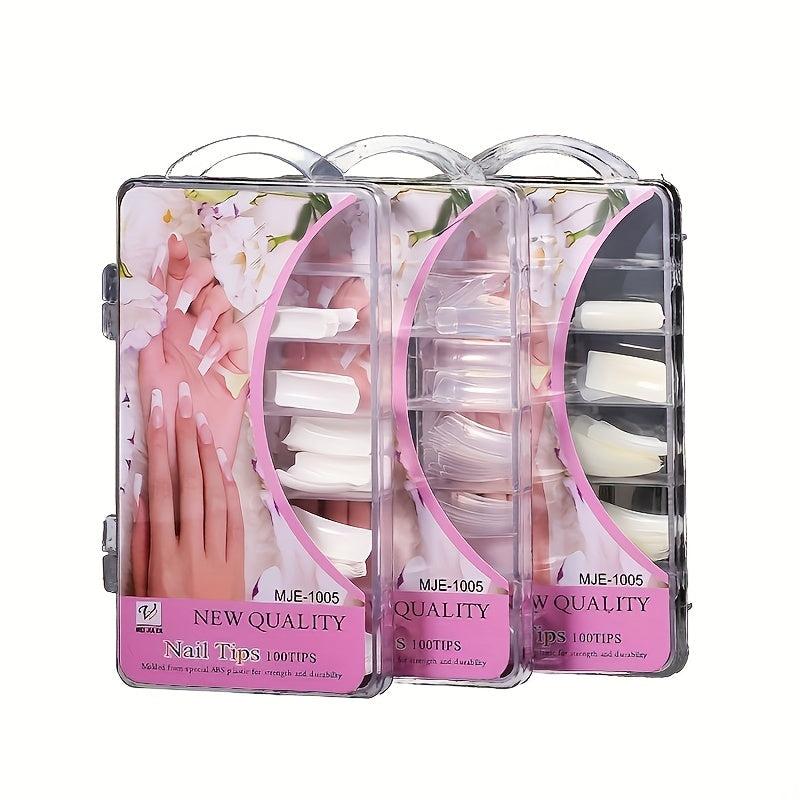 100 pcs Acrylic False Nail Tips with Case for Salon & DIY Nail Art