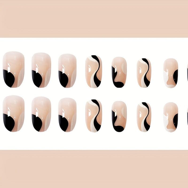 24pcs Nude False Nails Glossy & Swirl Halloween Nails