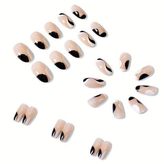 24pcs Nude False Nails Glossy & Swirl Halloween Nails