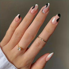 24pcs Nude False Nails Glossy & Swirl Halloween Nails