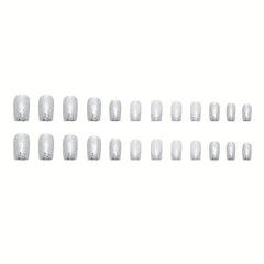 24pcs Silvery Sequin Press On Nails Full Cover Medium Square False Nails