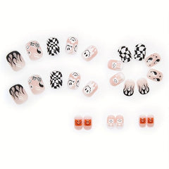 Short Funny Pattern Press On Nails for Halloween 24 Pcs