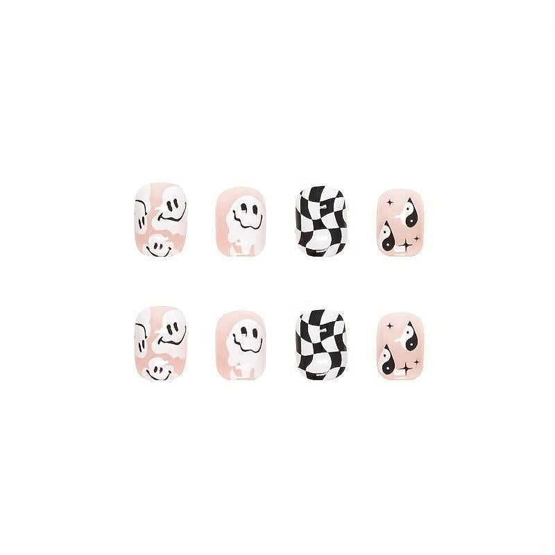 Short Funny Pattern Press On Nails for Halloween 24 Pcs