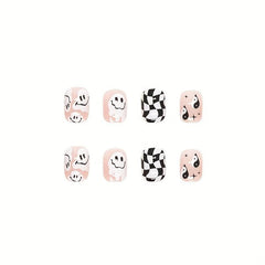 Short Funny Pattern Press On Nails for Halloween 24 Pcs