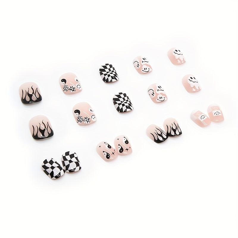 Short Funny Pattern Press On Nails for Halloween 24 Pcs