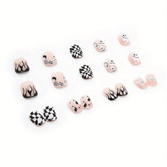Short Funny Pattern Press On Nails for Halloween 24 Pcs
