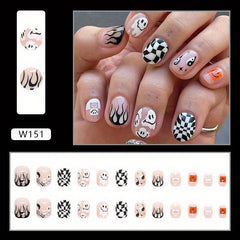 Short Funny Pattern Press On Nails for Halloween 24 Pcs