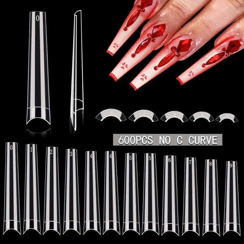 600pcs Soft Gel Nail Tips Long Coffin Square False Nail Tips