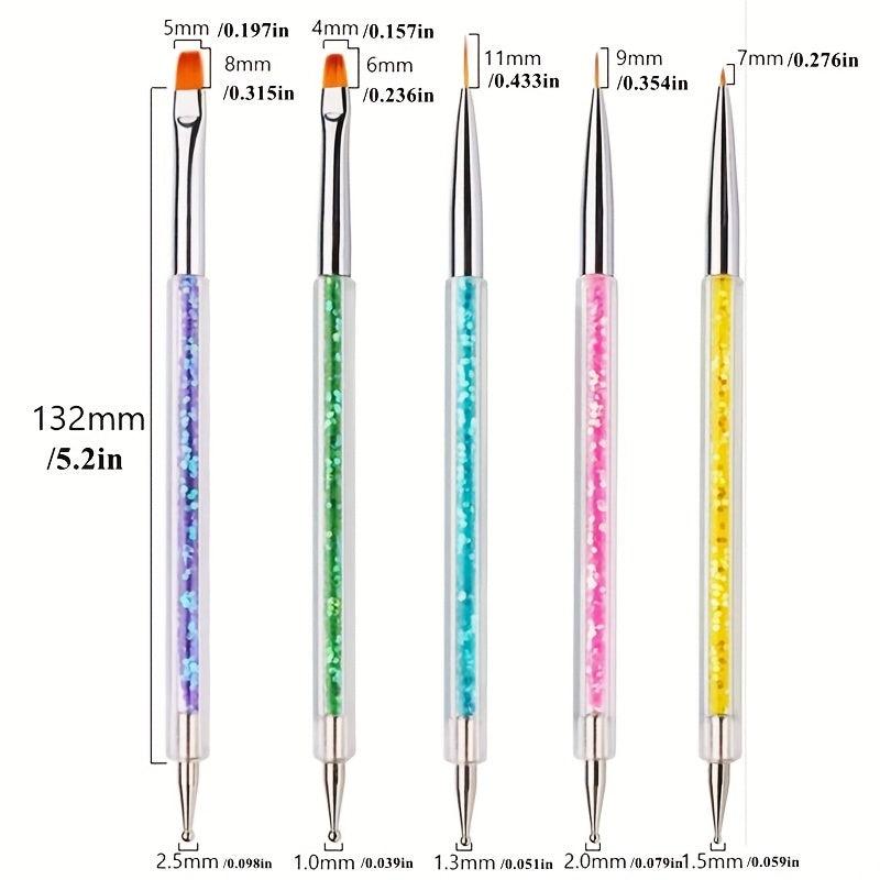 5Pcs Nail Art Brush Pen Dotting Tools Set Liner Care Tool