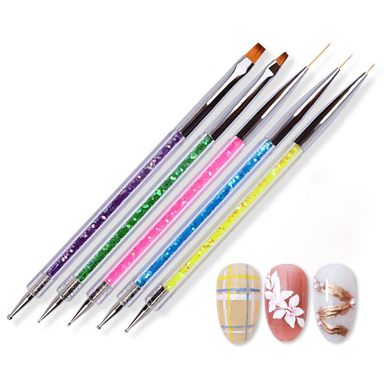 5Pcs Nail Art Brush Pen Dotting Tools Set Liner Care Tool