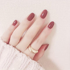 Classic Red Nude Oval Press On Nails Short Length Easy to Apply
