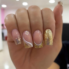 96 Pcs Glossy Square Press On Nails French Tips Set