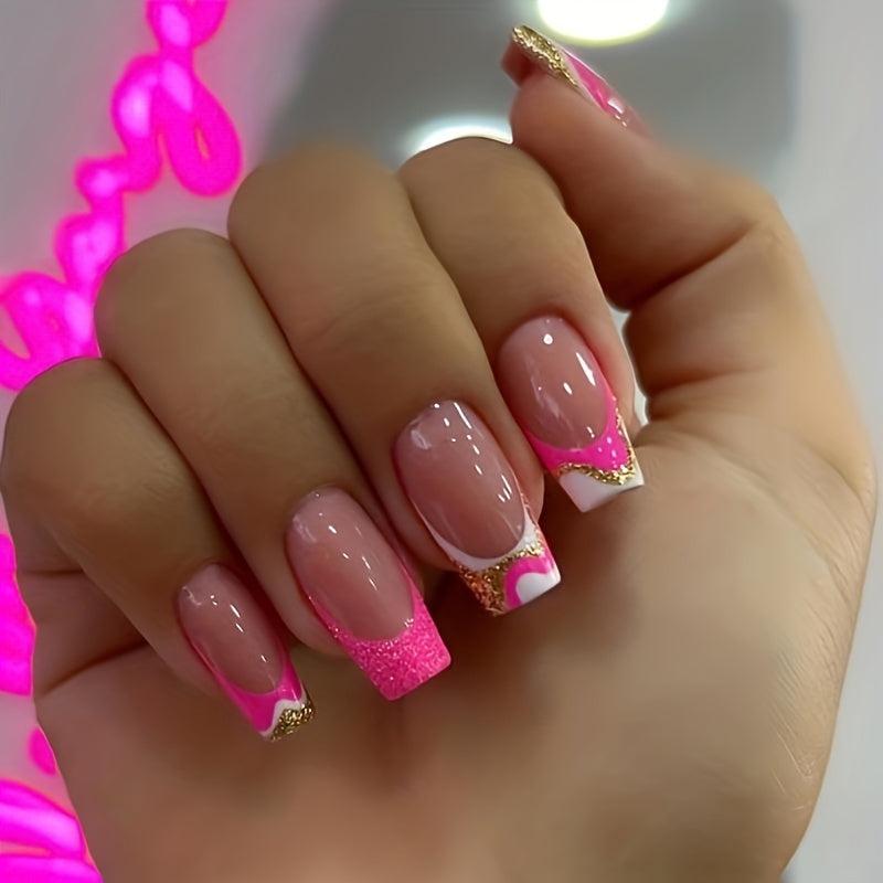 96 Pcs Glossy Square Press On Nails French Tips Set
