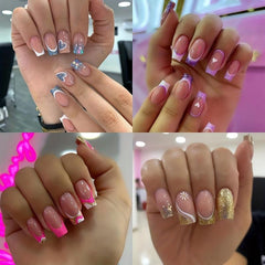 96 Pcs Glossy Square Press On Nails French Tips Set