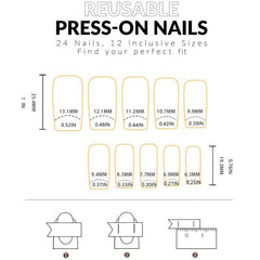 24pcs Glitter Pink Coffin Press On Nails with Line Designs