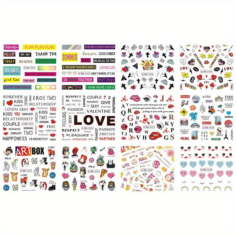 Love Heart Rose Lips Nail Stickers for DIY Nail Art Decals Women Girls