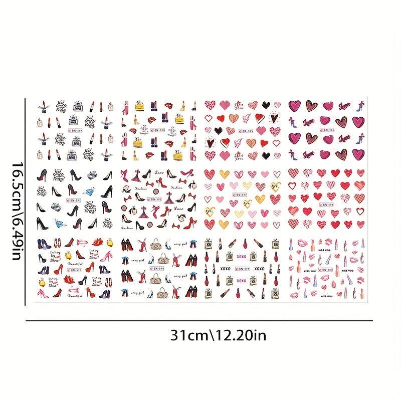Love Heart Rose Lips Nail Stickers for DIY Nail Art Decals Women Girls