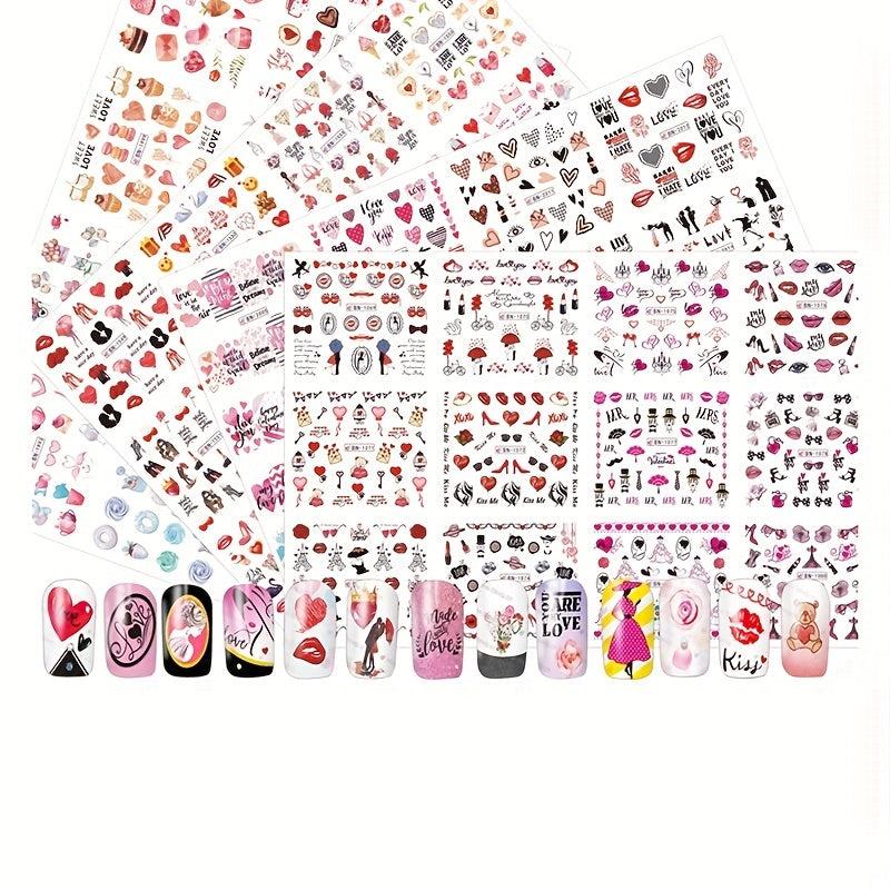 Love Heart Rose Lips Nail Stickers for DIY Nail Art Decals Women Girls