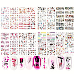 Love Heart Rose Lips Nail Stickers for DIY Nail Art Decals Women Girls