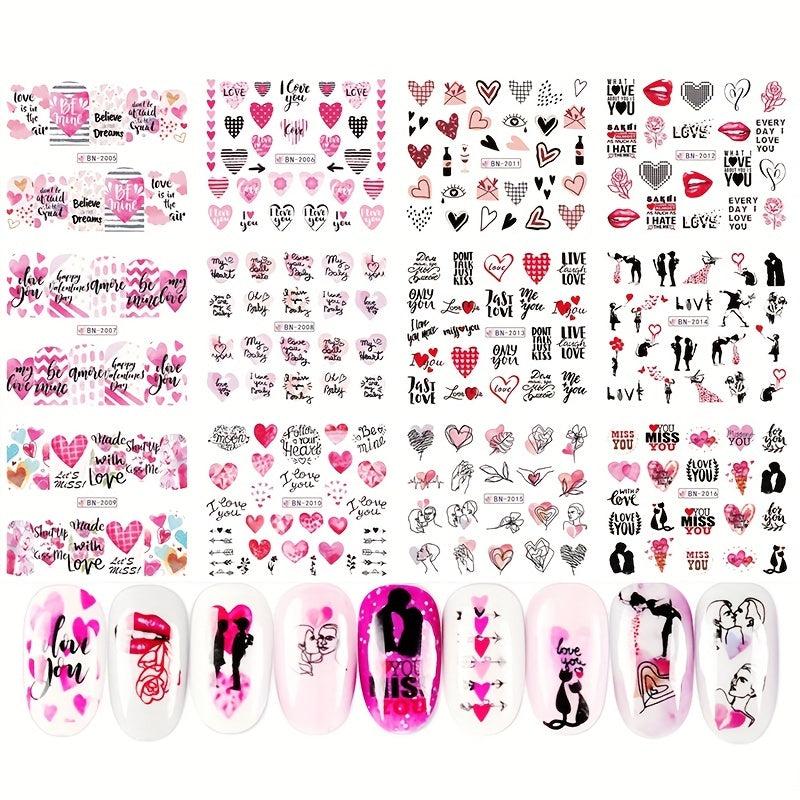 Love Heart Rose Lips Nail Stickers for DIY Nail Art Decals Women Girls