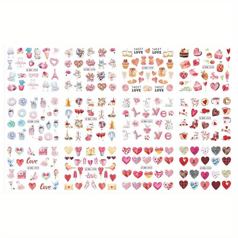 Love Heart Rose Lips Nail Stickers for DIY Nail Art Decals Women Girls