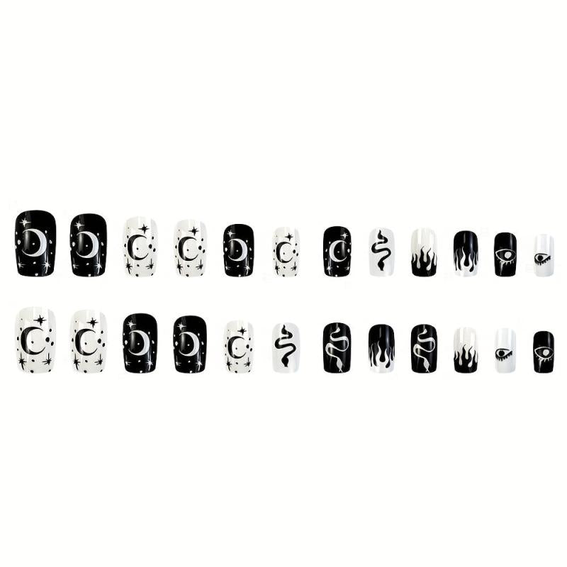 24pcs Polka Dot Press On Nails Full Cover Glossy False Nails for Women and Girls